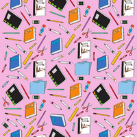 Back to School - School Supplies in Pink Background Prints Adhesive Vinyl