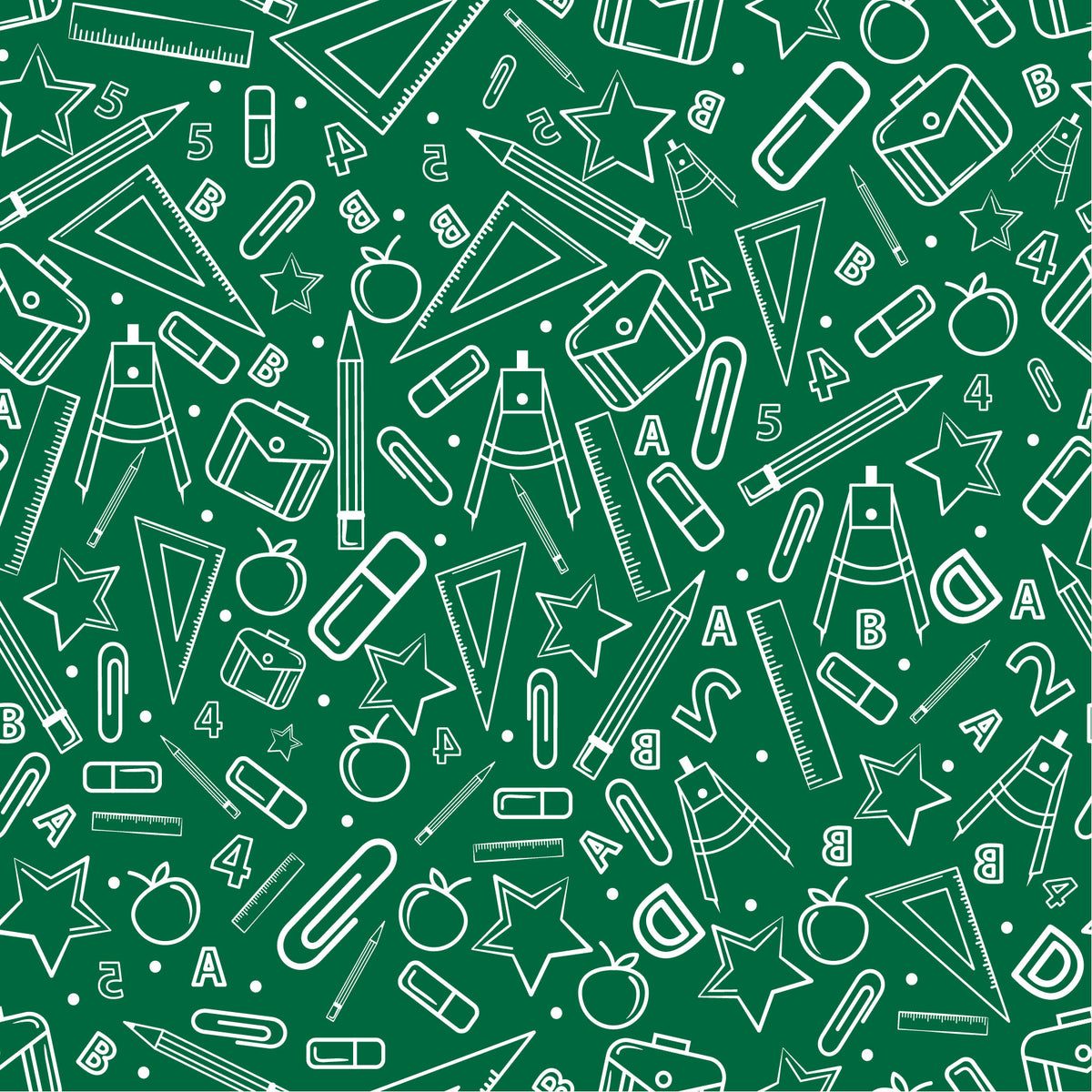 Back to School - School Supplies with Green background pattern Adhesive Vinyl