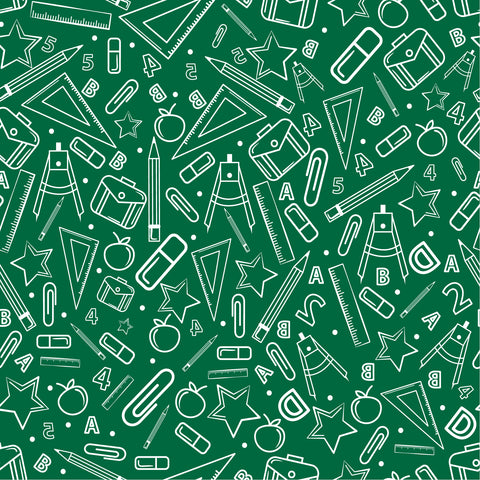 Back to School - School Supplies with Green background pattern Adhesive Vinyl