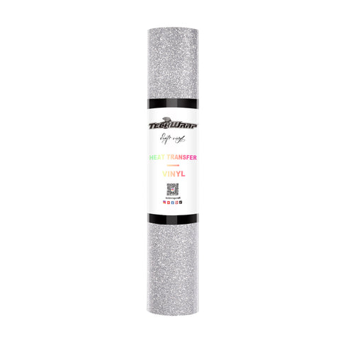 Teckwrap Glitter Heat Transfer Vinyl - Silver | Durable & Sparkling Designs for Tees, Hoodies, Hats, and More!